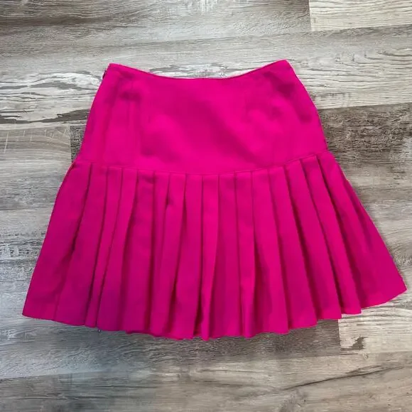 Vintage 80s Adrienne Vittadini Pleated Wool Skirt Medium Fuchsia Pink Hong Kong - Picture 3 of 8